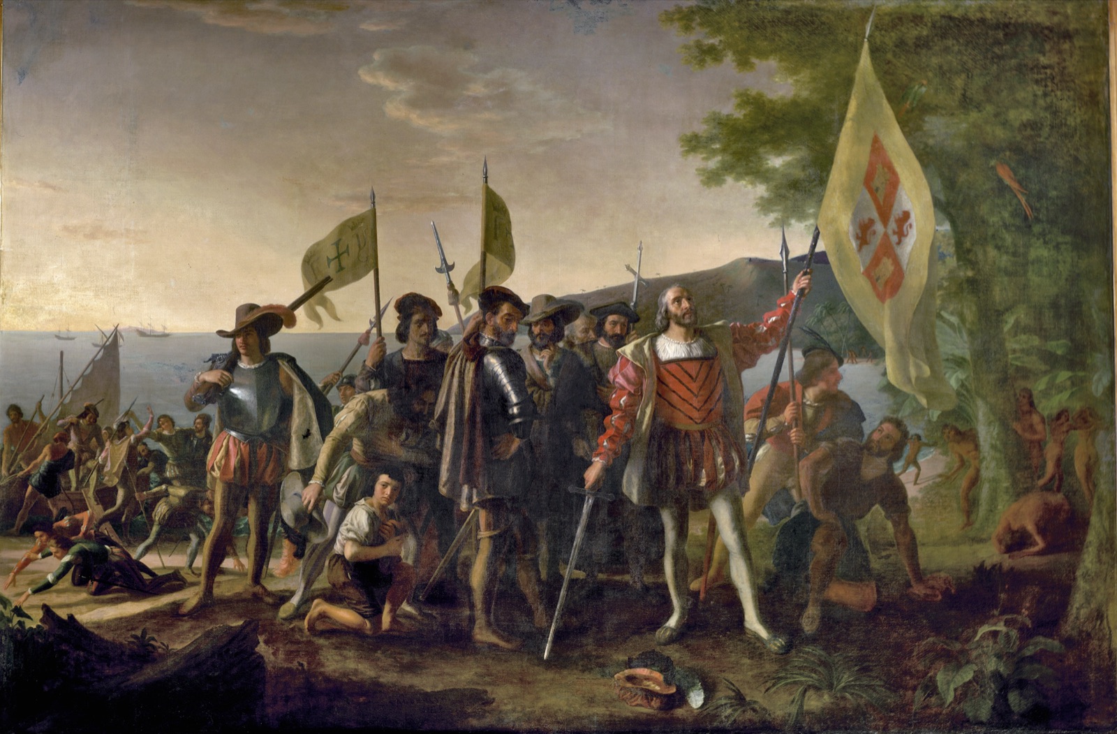 “Desembarco de Colón”, óleo de John Vanderlyn terminado en 1847 y expuesto en el Capitolio de Estados Unidos. Es una recreación idealizada del 12 de octubre de 1492, pintada más de tres siglos después.