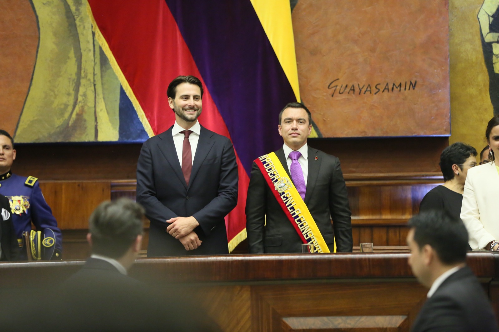 Daniel Noboa, con la banda presidencial, en la sesión de la Asamblea Nacional en la que asumió su segundo mandato, el 24 de mayo de 2025.