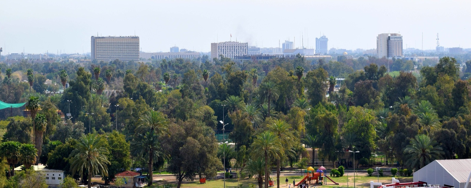 Vista de la Zona Verde de Bagdad, donde se encuentran edificios del gobierno iraquí y varias embajadas.