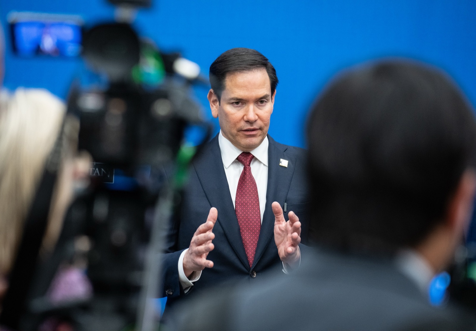 El secretario de Estado de EE. UU., Marco Rubio, durante una rueda de prensa en Bruselas en abril de 2025.