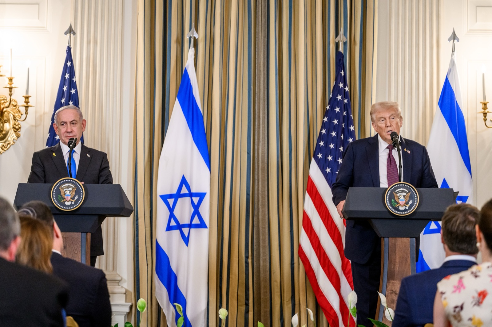 Netanyahu y Trump en una conferencia de prensa conjunta en la Casa Blanca, el 29 de septiembre de 2025.