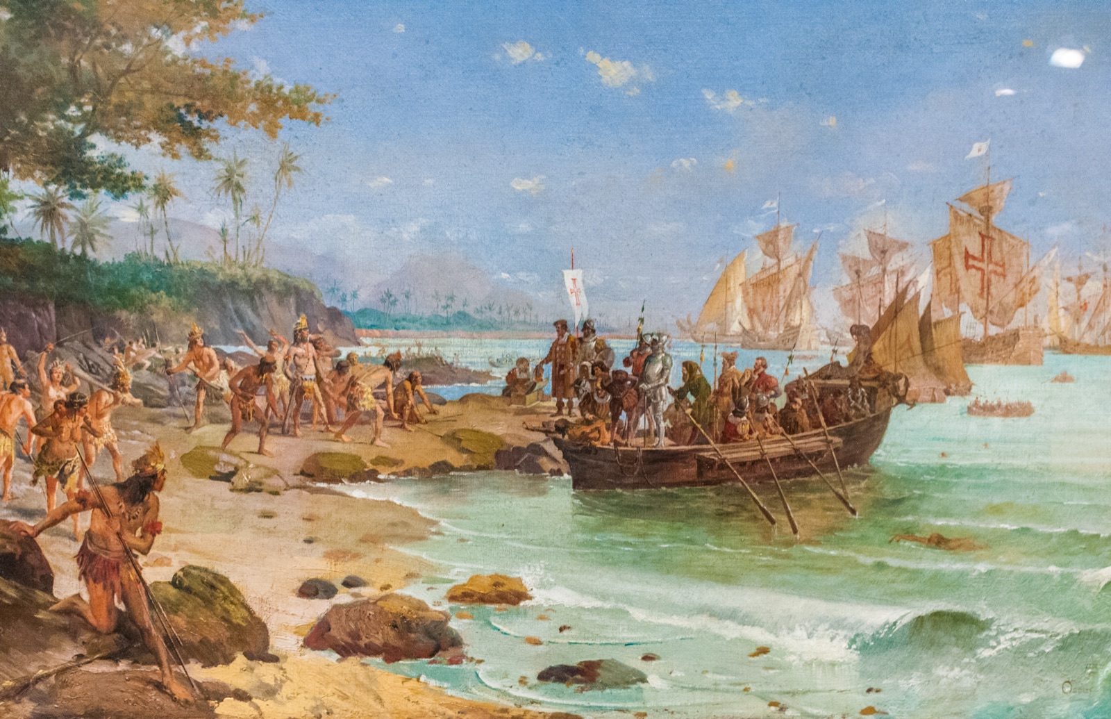 «Desembarque de Pedro Álvares Cabral en Porto Seguro en 1500», pintura de Oscar Pereira da Silva que recrea la llegada de los portugueses a Brasil.