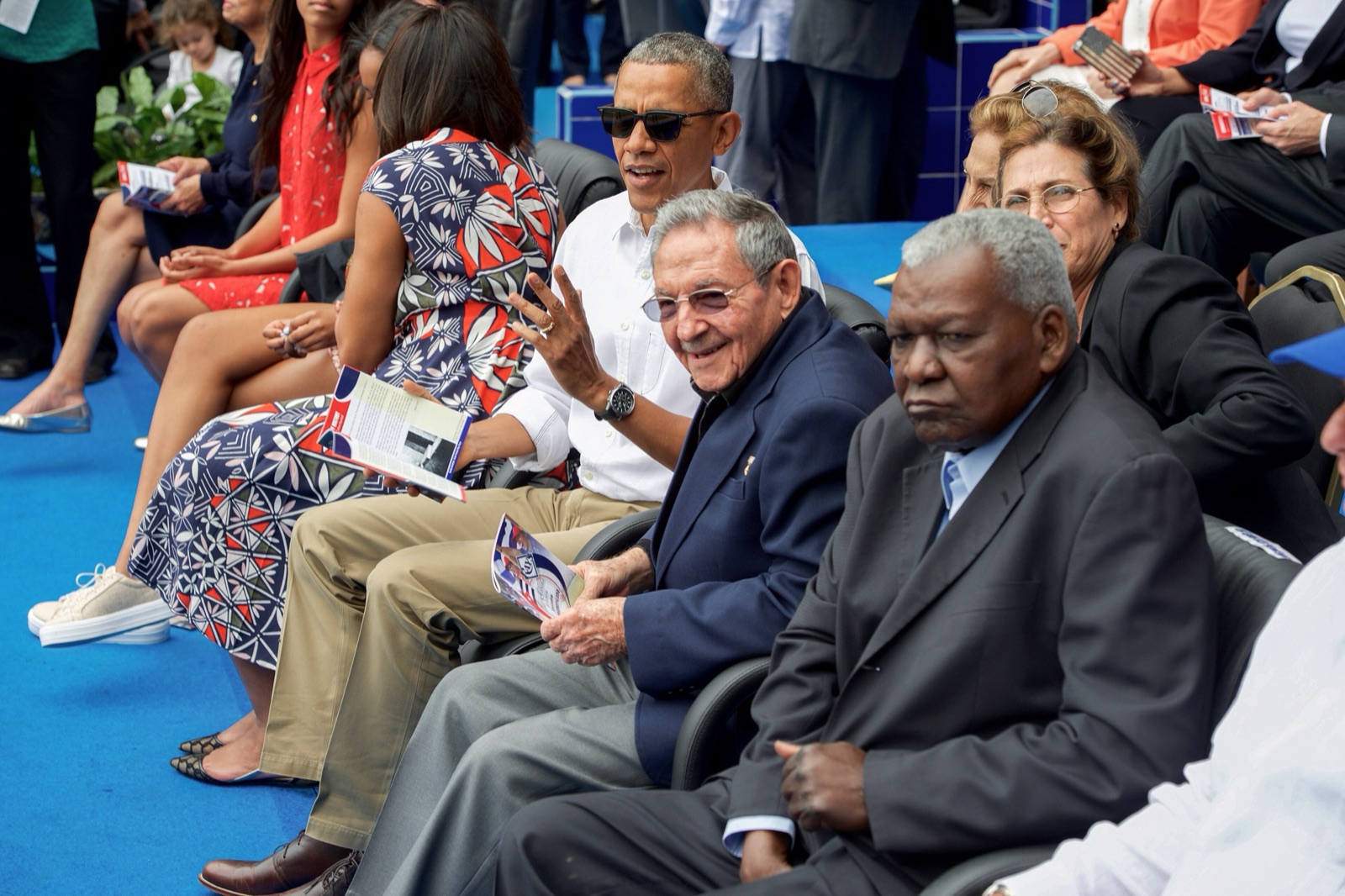 Raúl Castro, entonces presidente de Cuba, en un partido de béisbol en La Habana junto a Barack Obama, el 22 de marzo de 2016.