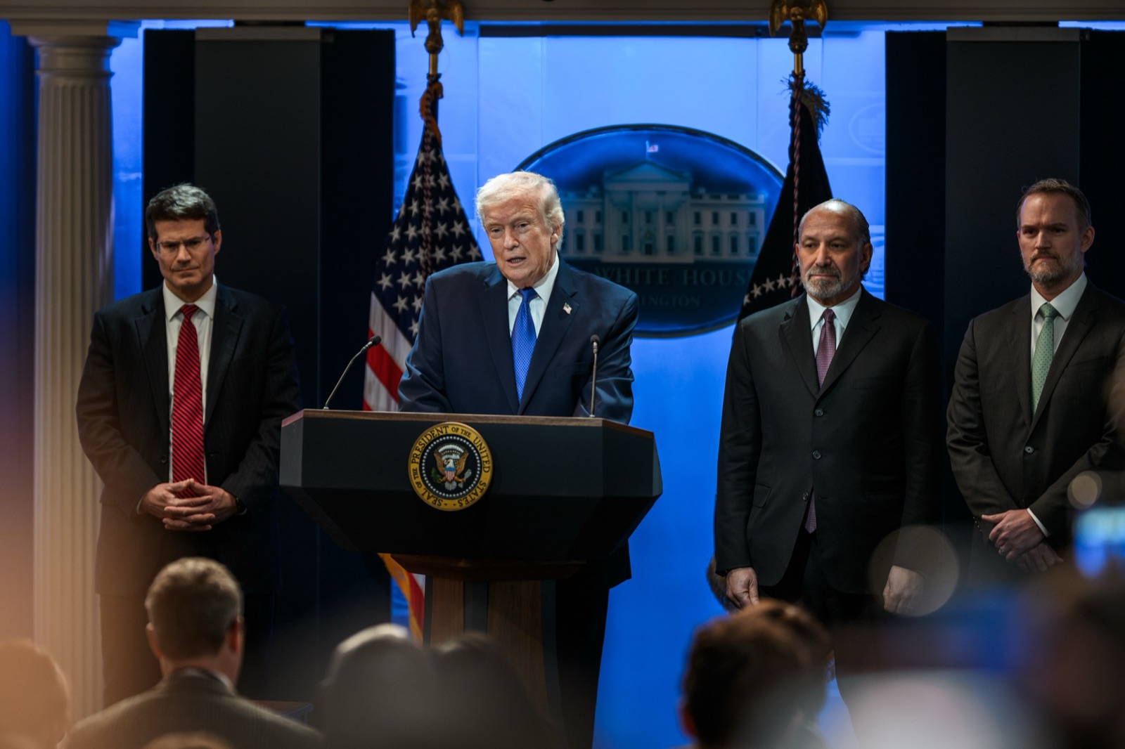 Donald Trump en la sala de prensa de la Casa Blanca, en febrero de 2026 (foto de archivo).