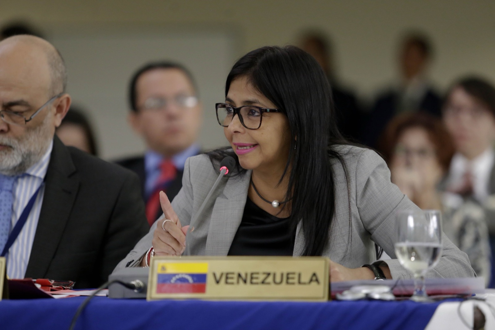 Delcy Rodríguez, entonces canciller de Venezuela, en una reunión de la CELAC en San Salvador en 2017. Imagen de archivo.